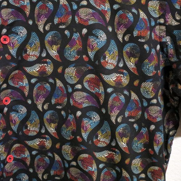 Luchiano Visconti Shirt Mens XL Long Sleeve Button Black Yellow Tear Drops - Picture 5 of 7